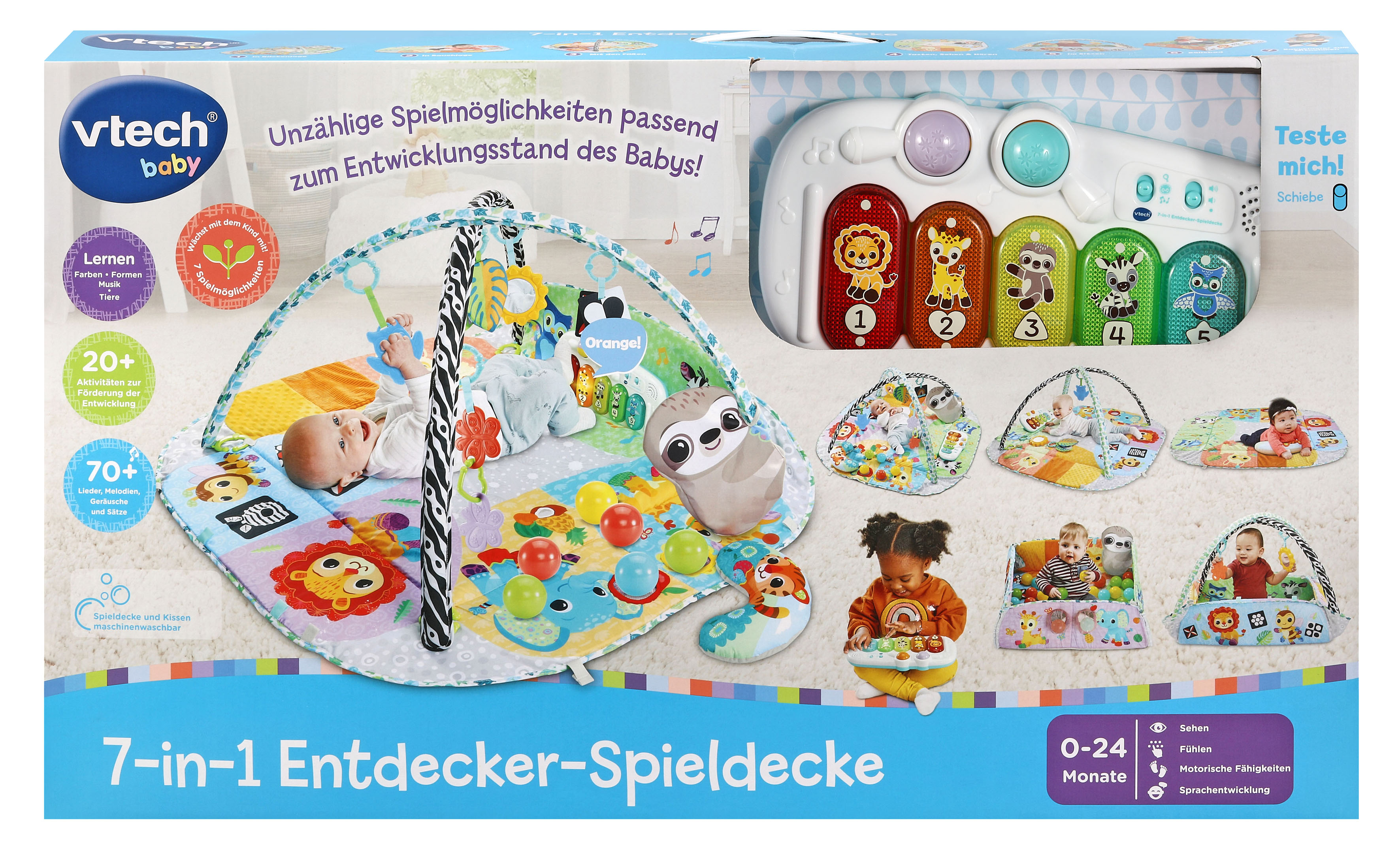 VTECH 7-in-1 Entdecker-Spieldecke Baby-Spielcenter, Mehrfarbig