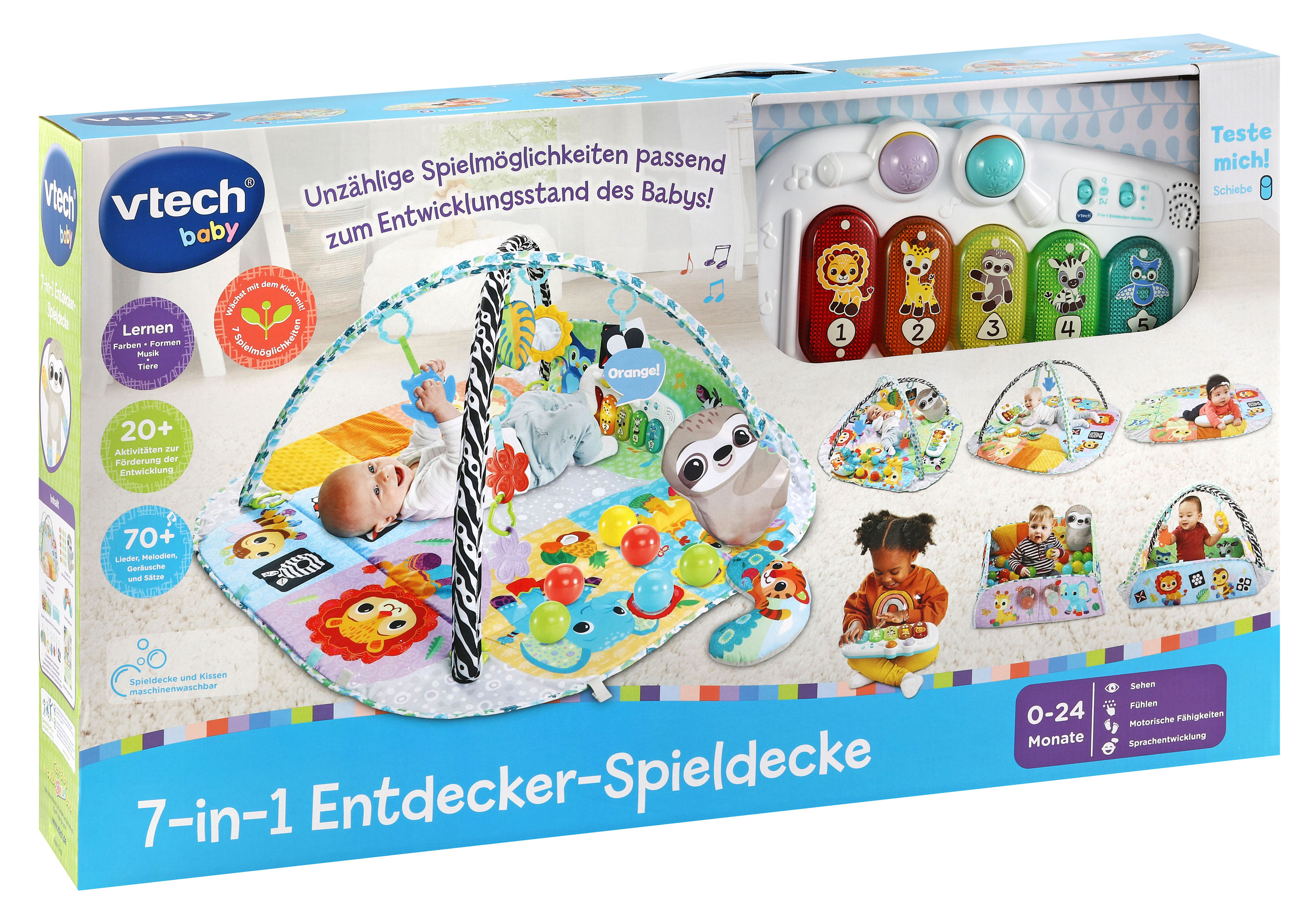 VTECH 7-in-1 Entdecker-Spieldecke Baby-Spielcenter, Mehrfarbig
