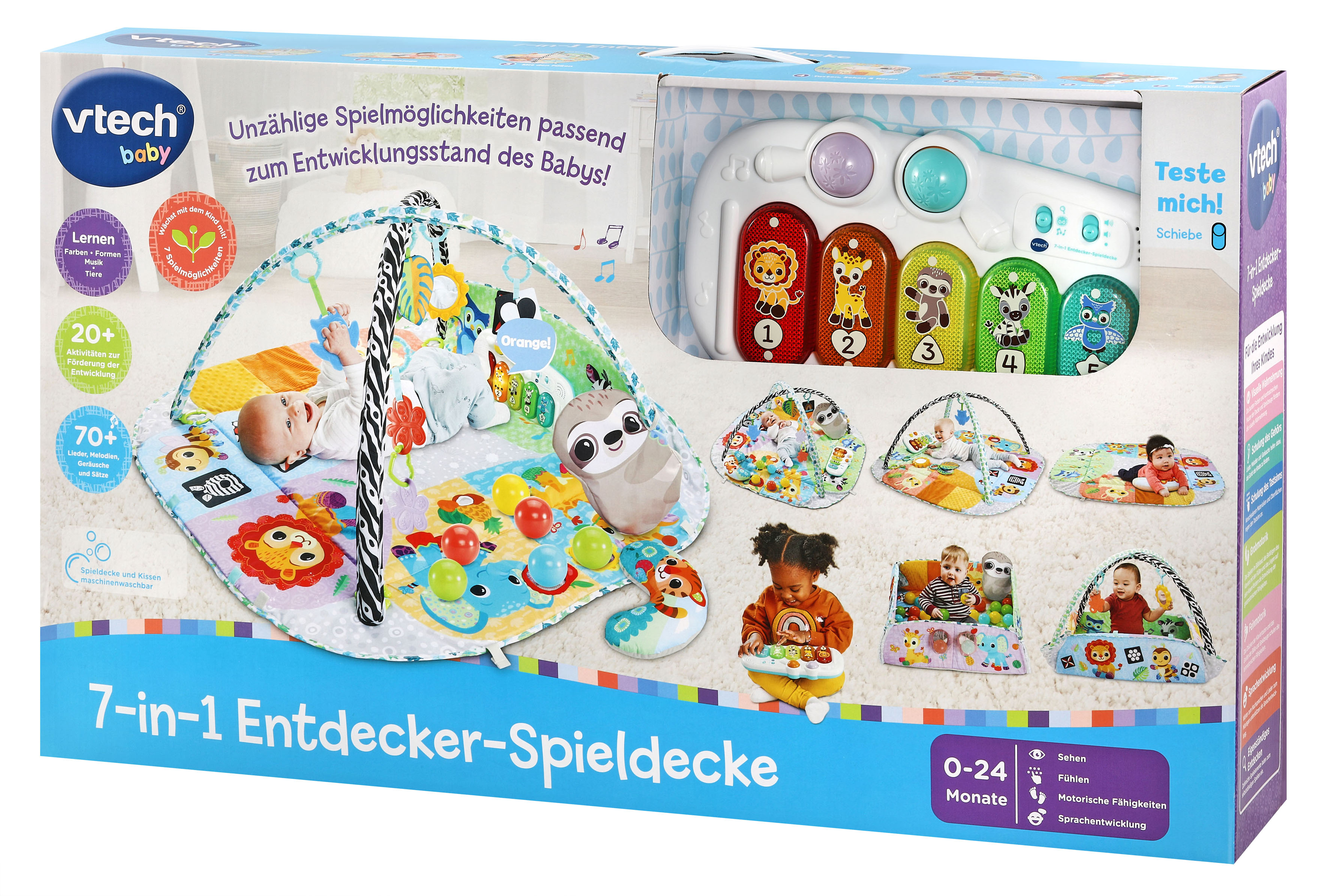 Mehrfarbig 7-in-1 VTECH Entdecker-Spieldecke Baby-Spielcenter,
