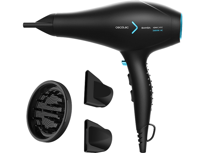 Secador - Cecotec IoniCare 5350 PowerShine Ice, 2600 W, 3 Niveles Temp, 2 Veloc, Difusor incluido, Negro