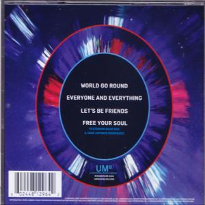 CD-Hülle mit blau-rotem Kreisdesign und Songtiteln.