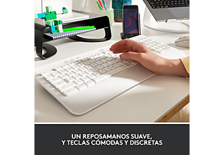 Teclado - Logitech Signature K650, Bluetooth, USB, Ergonómico, Teclado numérico, PC/Mac, Blanco