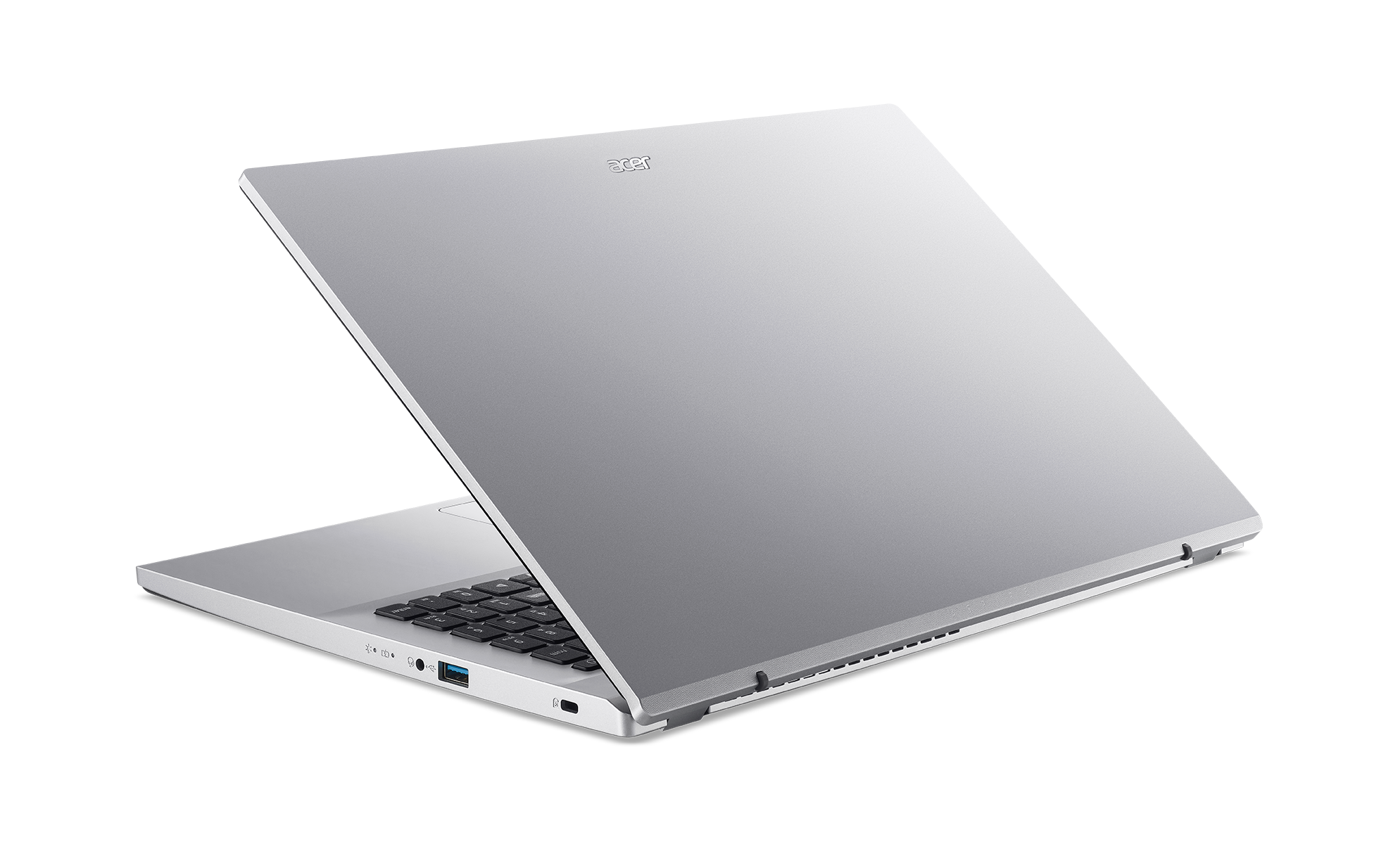 Siyah zemin üzerinde açık gümüş dizüstü bilgisayar.