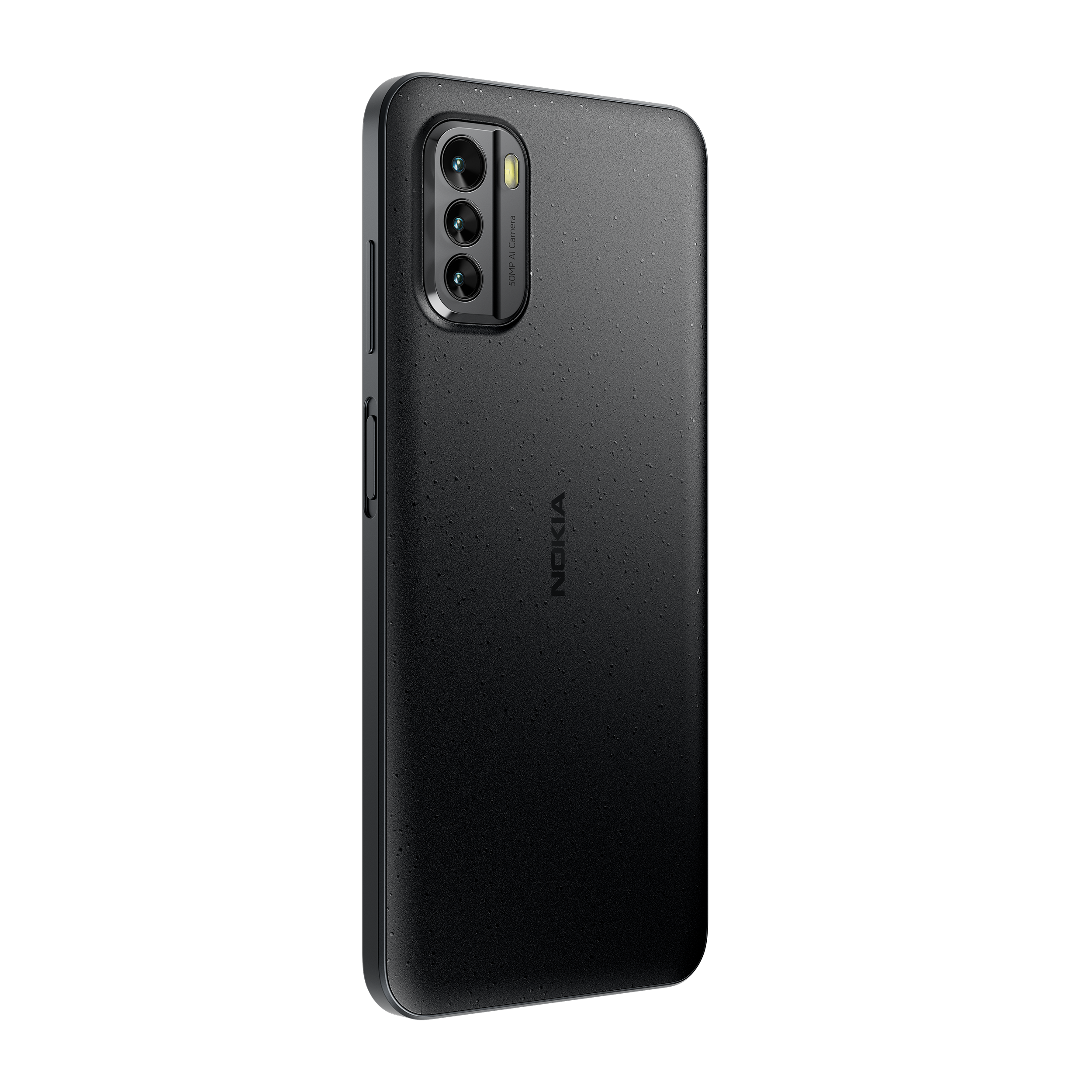 Rückseite des schwarzen Nokia-Telefons. Es hat drei Kameras und das Nokia-Logo.