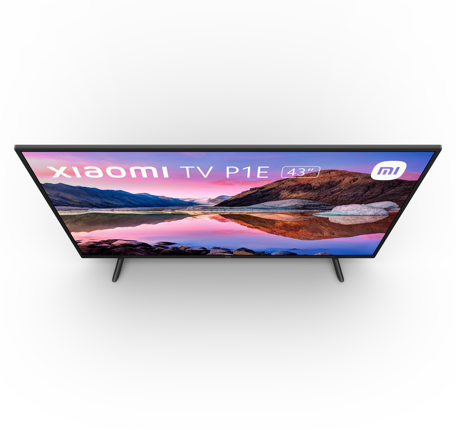 Una pantalla de TV negra muestra una escena de paisaje colorida.