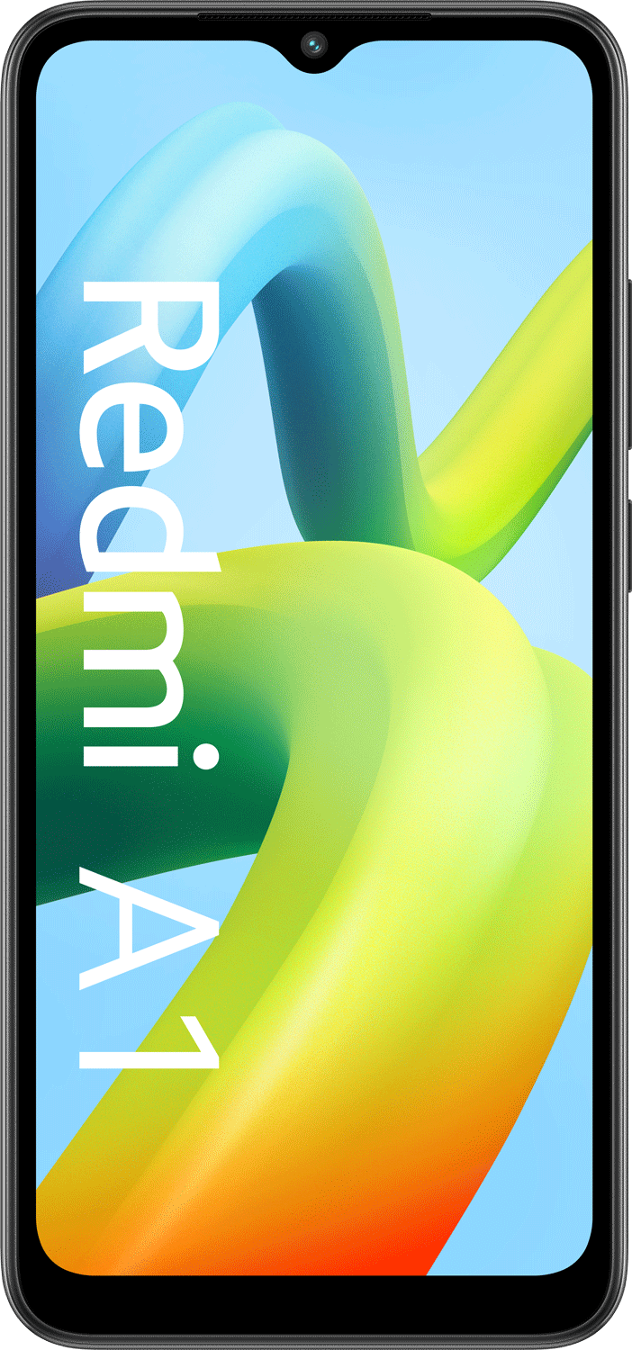 Een zwarte smartphone met een kleurrijk abstract ontwerp op het scherm.