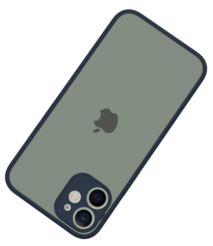 Telefontok fekete háttéren. A tok zöld és kék, az Apple logó látható.