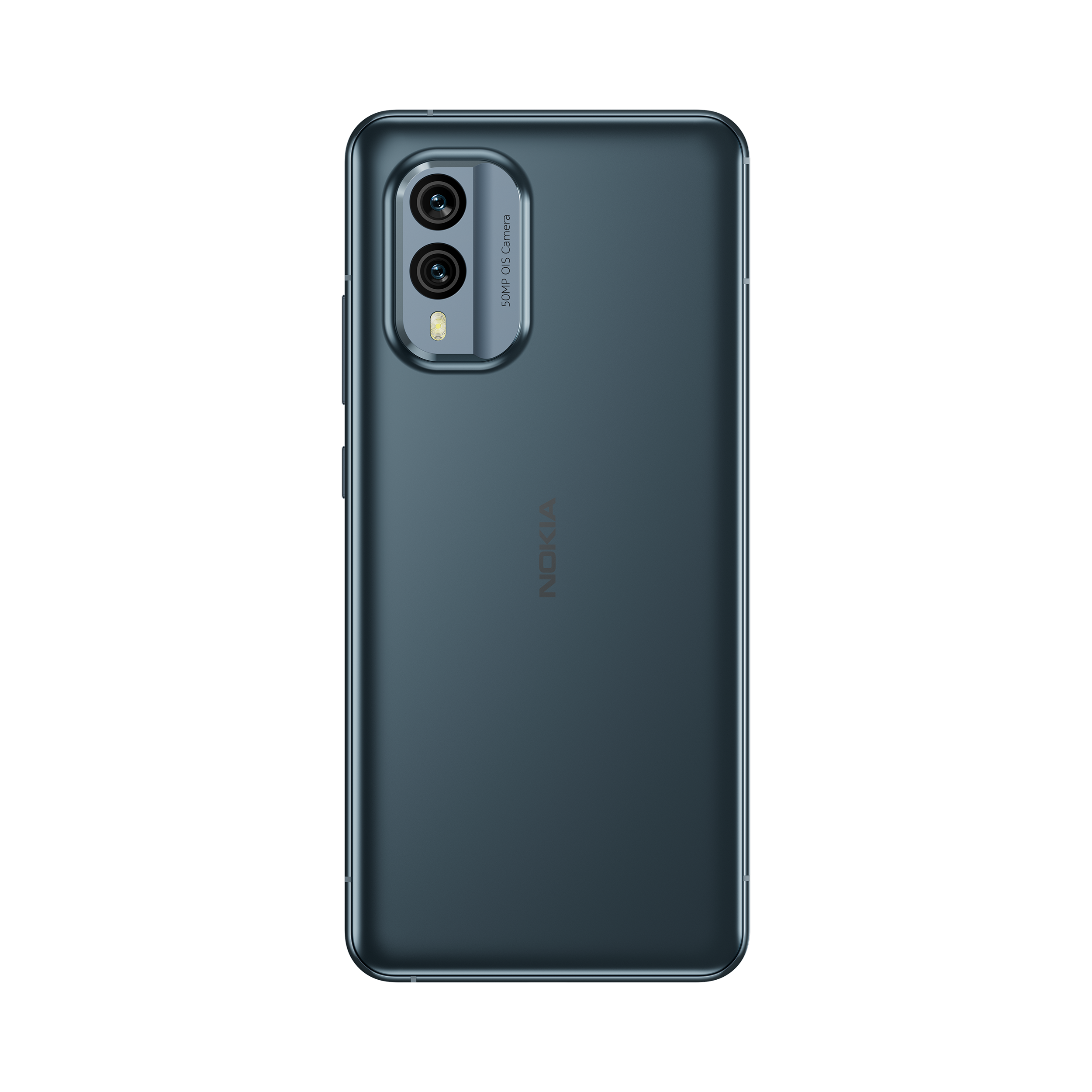 Rückansicht eines dunkelblauen Nokia-Smartphones mit Dual-Kamera und Logo.