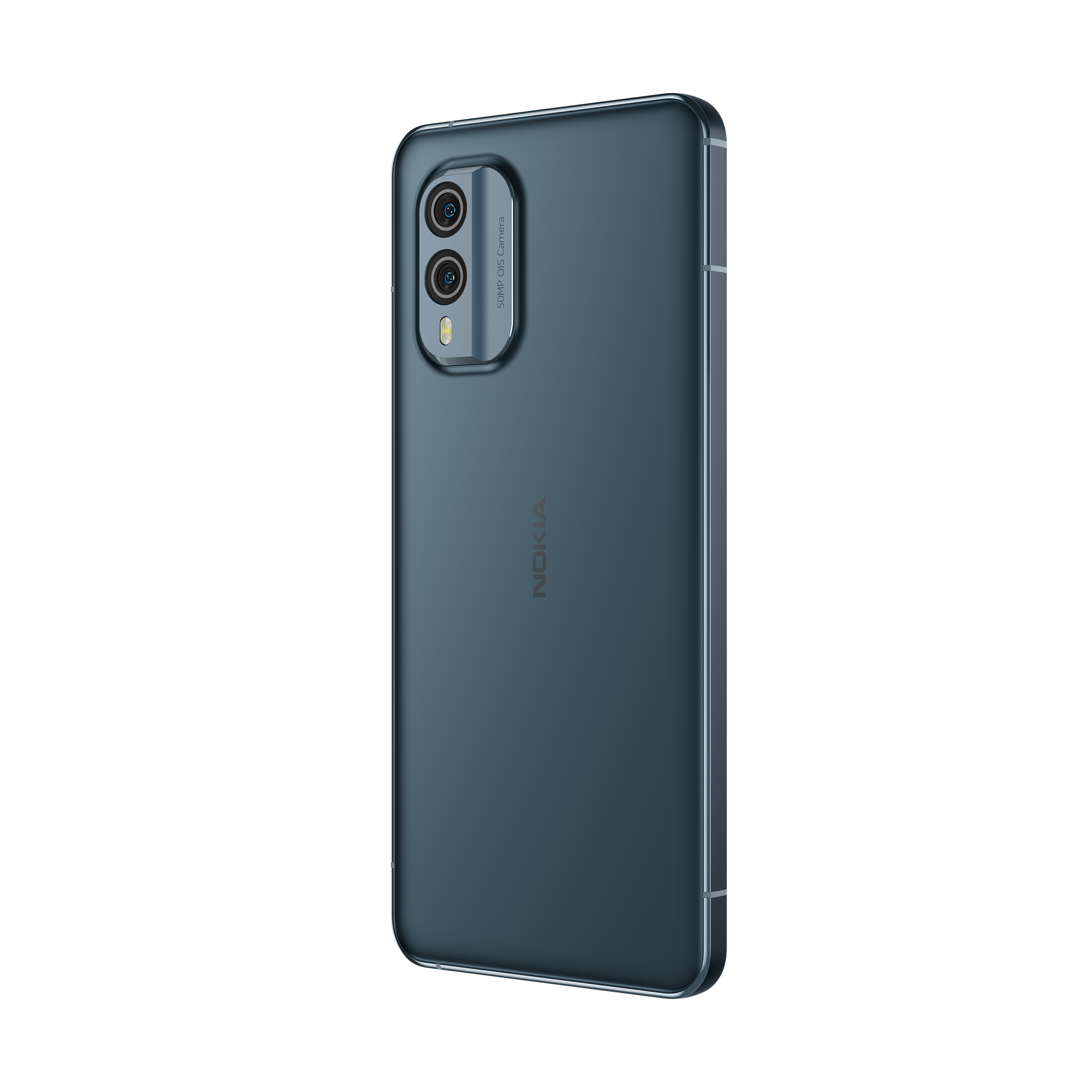 Nokia-Handy, blaue Rückseite. Duale Kameras, Nokia-Logo und schlankes Design.