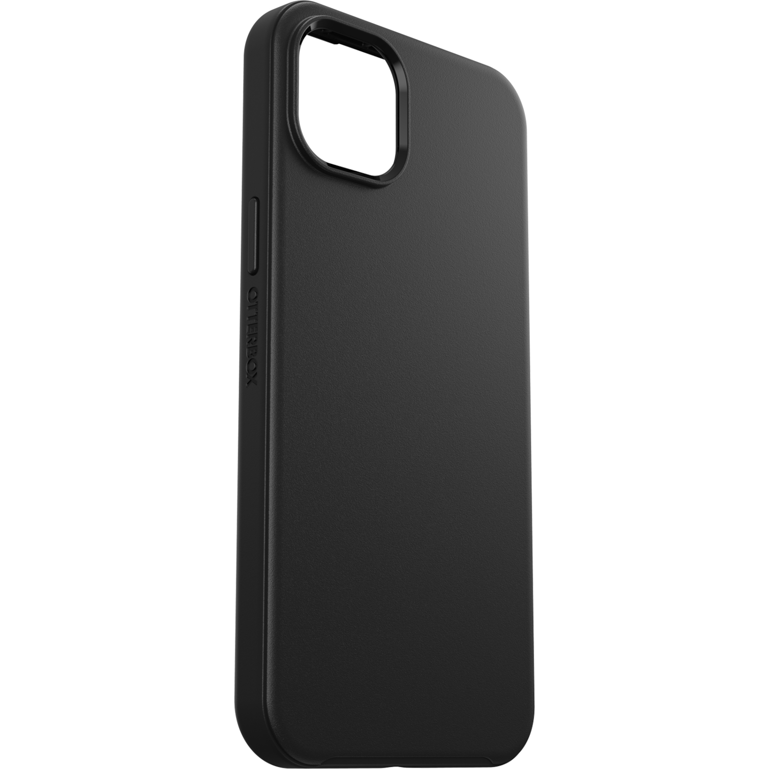 Zwarte telefoonhoes, effen kleur, schuine weergave.