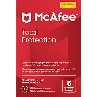 McAfee Total Protection 5 appareils pendant 1 an (Windows, Mac, Android, iOS) FR/NL