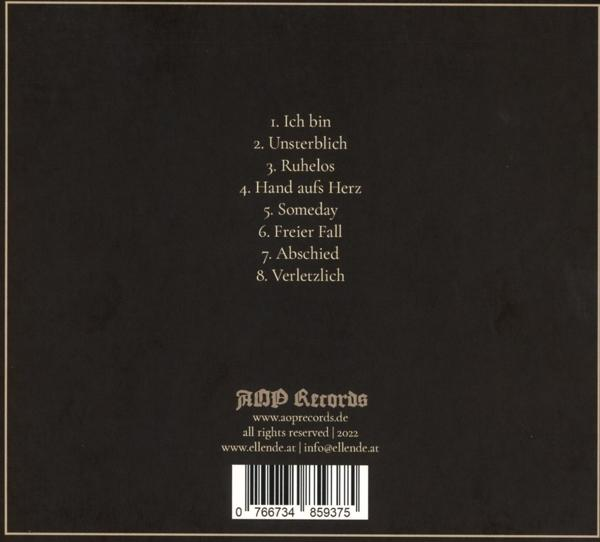 Eine schwarze CD-Hülle mit Titeln in weißer Schrift. Die Rückseite zeigt das AOP Records Logo und Copyright-Informationen.