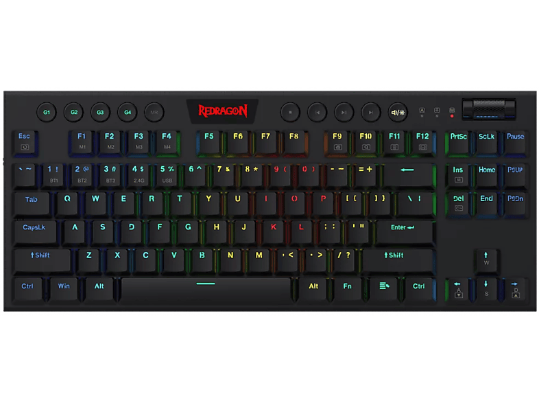 REDRAGON Horus vezeték nélküli TKL gaming billentyűzet, RGB, 2,4GHz+BT, Brown SW, Magyar (K621-RGB_BROWN_HU)