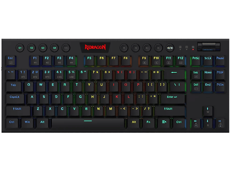 REDRAGON Horus vezeték nélküli TKL gaming billentyűzet, RGB, 2,4GHz+BT, Blue SW, Magyar (K621-RGB_BLUE_HU)