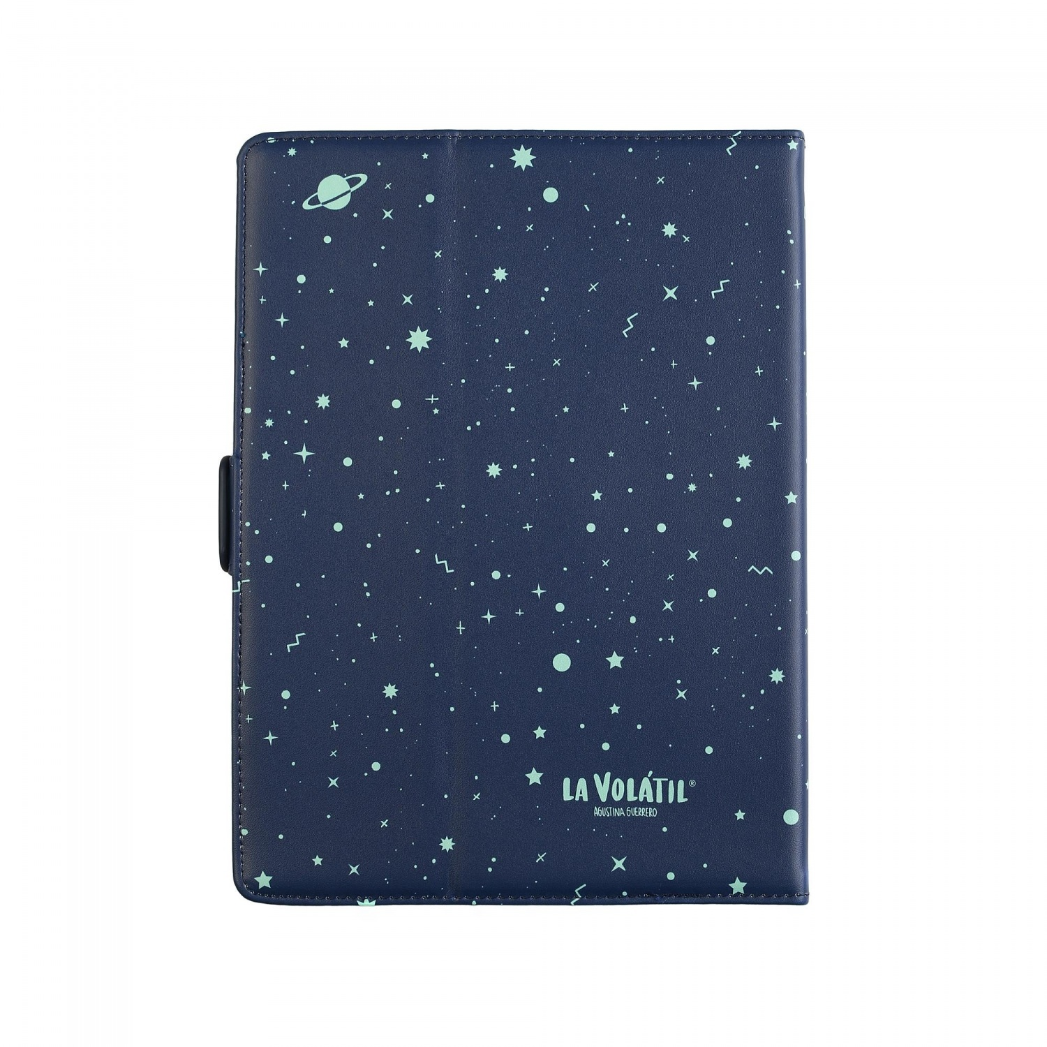 Funda de tableta azul oscuro con diseño de estrellas, con cierre.
