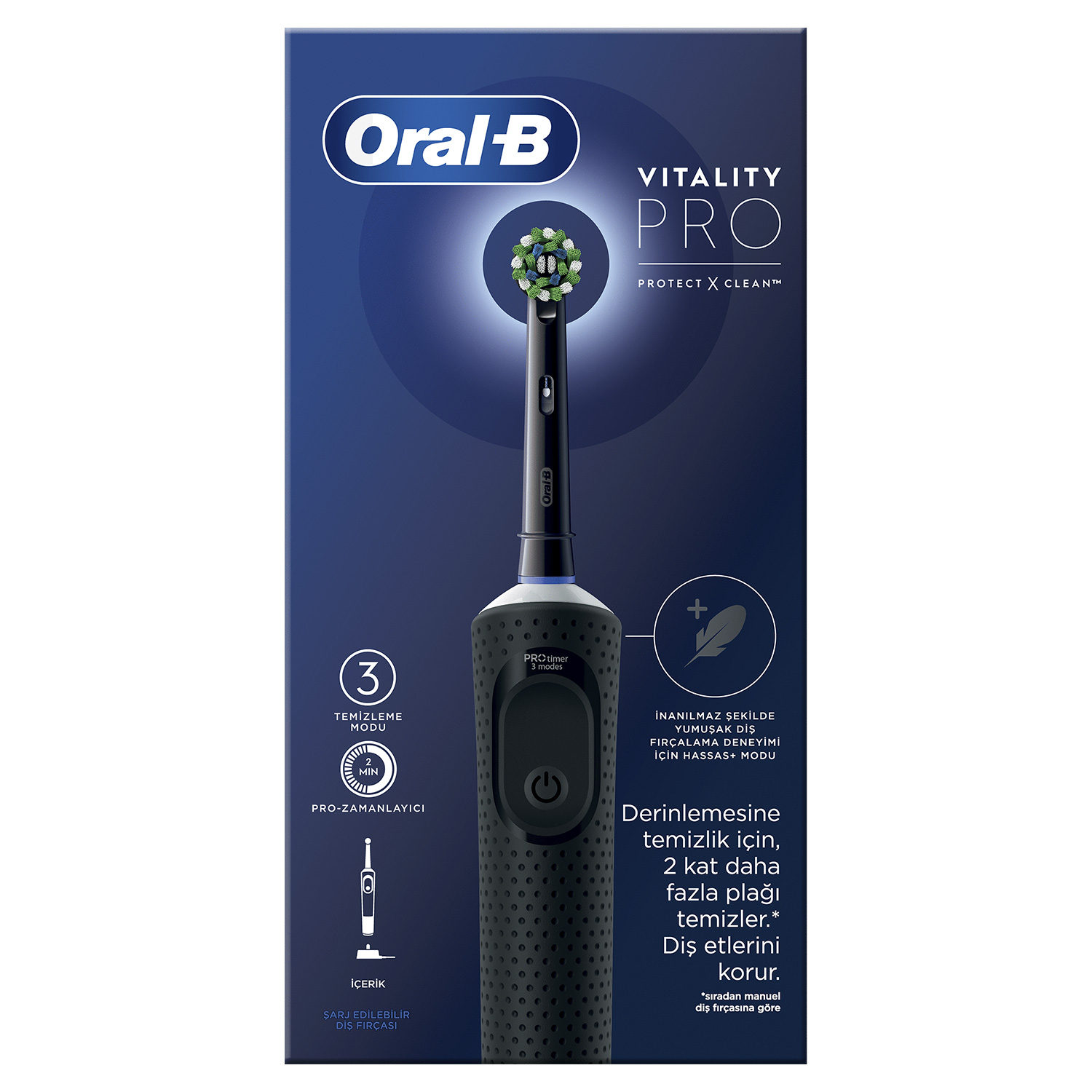 Yeşil ve beyaz kıllı siyah Oral-B elektrikli diş fırçası. Beyaz arka plan.
