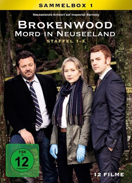 DVD-Cover: Drei Personen. Titel 'Brokenwood'. Text auf Deutsch.