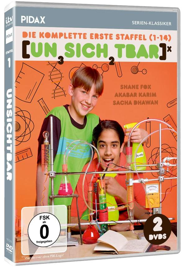 Ein DVD-Cover für eine Kindersendung mit zwei Jungen vor einem wissenschaftlichen Laboraufbau.
