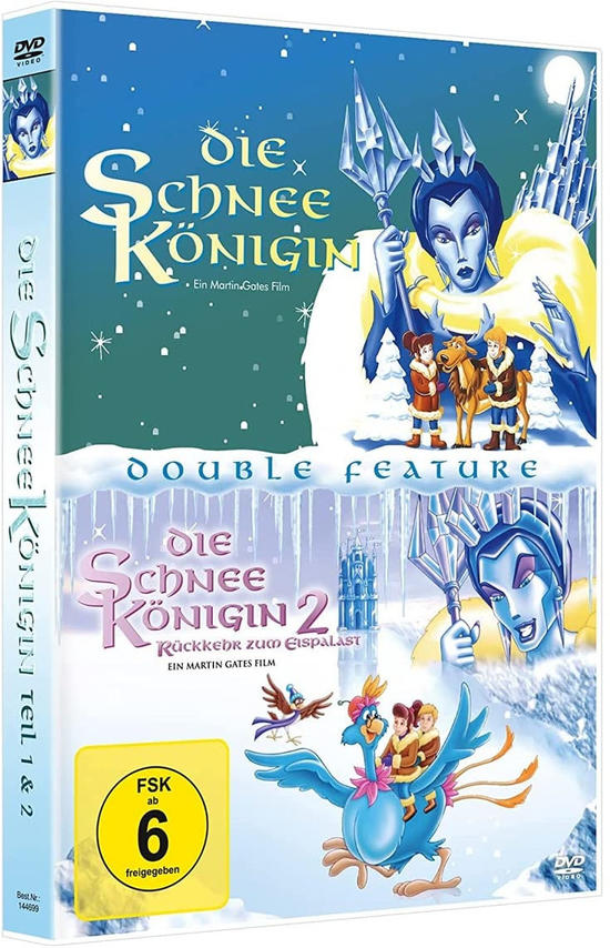 DVD-Cover von "Die Schneekönigin", mit Titel, animierten Figuren und einem Bewertungsetikett.