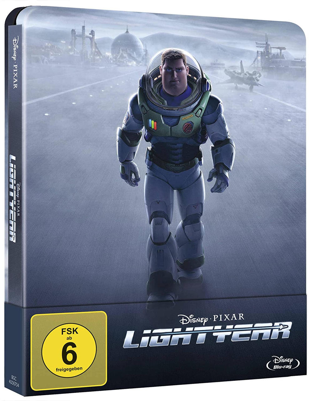 Blu-ray-Box von Lightyear, mit einem Buzz Lightyear-Bild auf dem Cover und einem Bewertungssymbol.