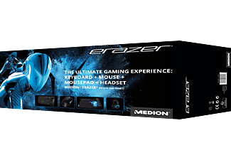 MEDION ERAZER P81016 - Clavier de gaming + souris de gaming + casque de gaming + tapis de souris, Filaire, QWERTZ, Full size, Noir