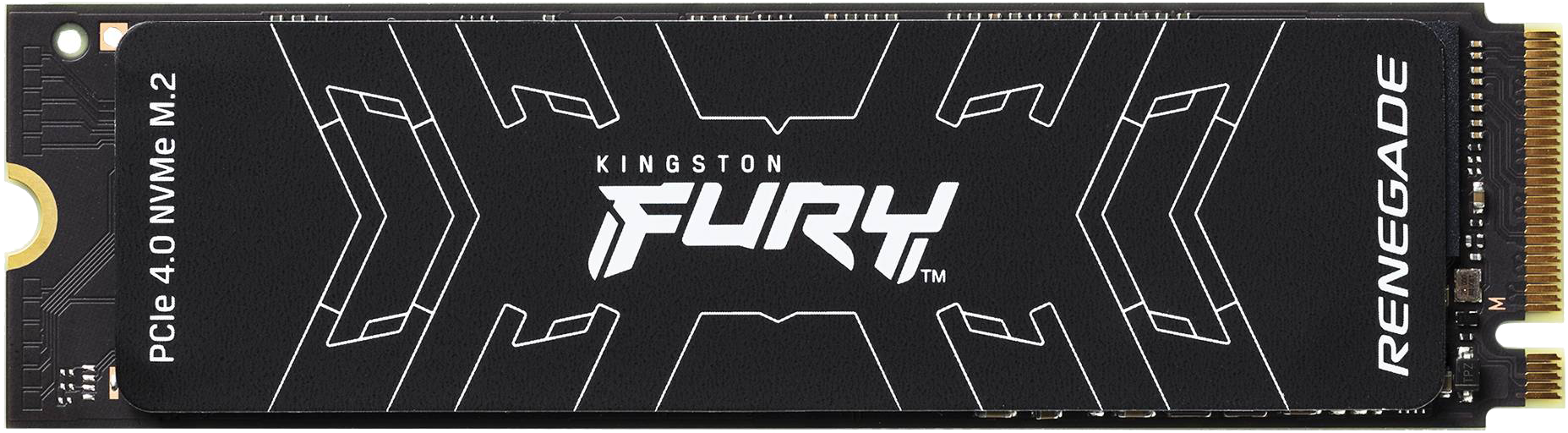 Fekete Kingston Fury NVMe M.2 SSD. Fehér szöveg és design a fekete felületen.