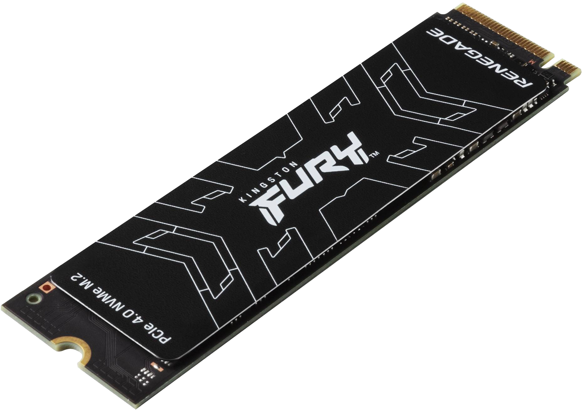 Kingston FURY Renegade PCIe 4.0 NVMe M.2 SSD. Fekete, fehér grafikával és szöveggel.