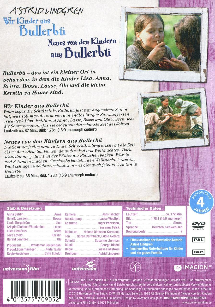 DVD-Cover von 'Wir Kinder aus Bullerbü' mit Bildern und Text.
