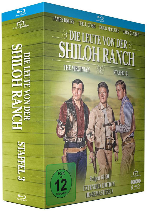 Blu-ray-Box eines Westernfilms 'The Virginian' mit drei Männern mit Waffen auf dem Cover.