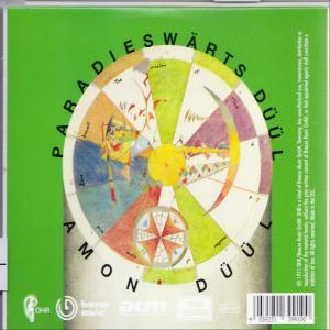 CD-Rückseite. Grüner Hintergrund mit farbenfrohem Raddesign und Text auf Deutsch.