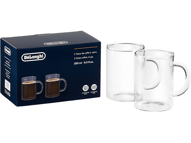 Taza - De'Longhi Americano Cold Brew DLSC320, 0.25 l, Pack 2 tazas, Vidrio, Transparente