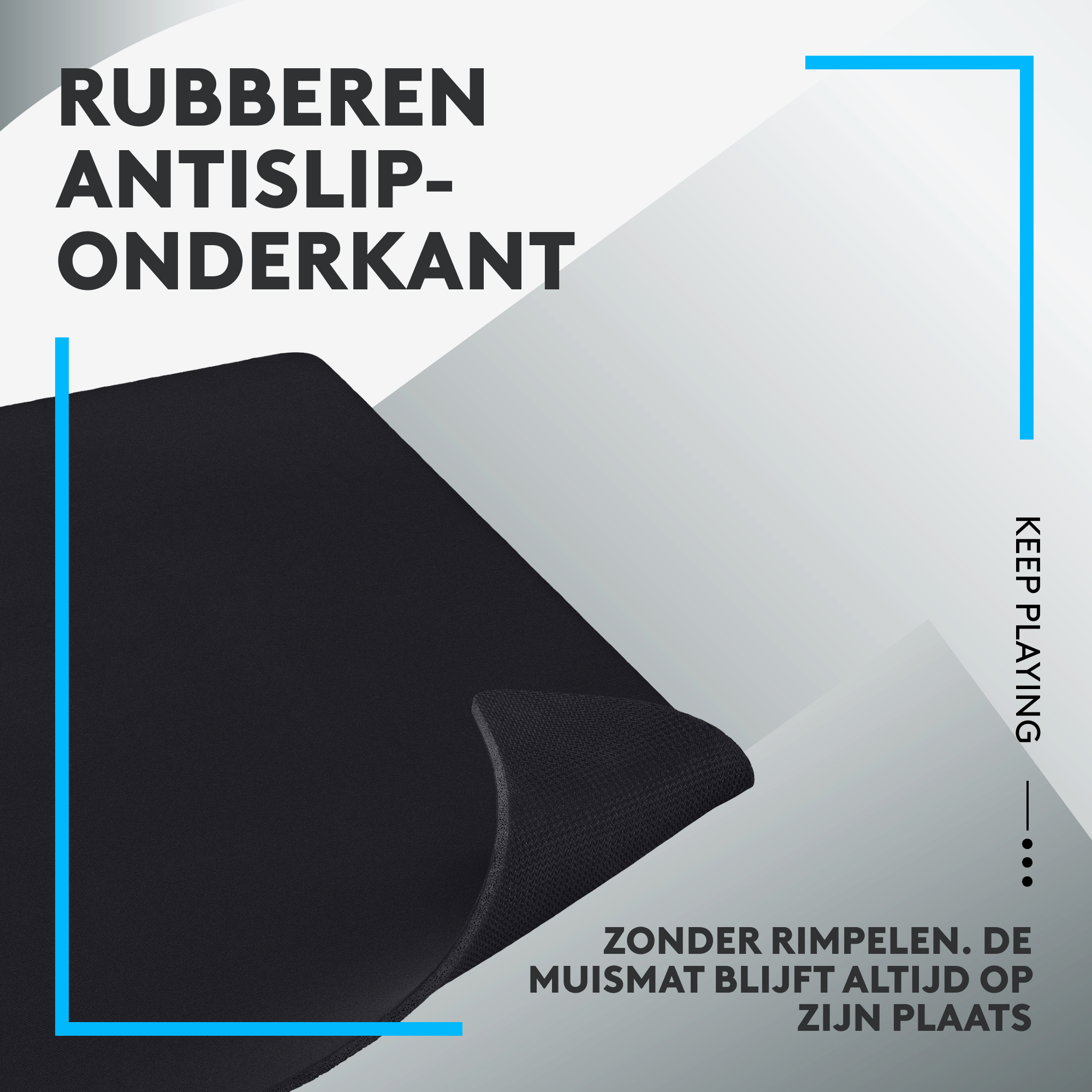 Zwarte muismat met antislip rubberen onderkant.