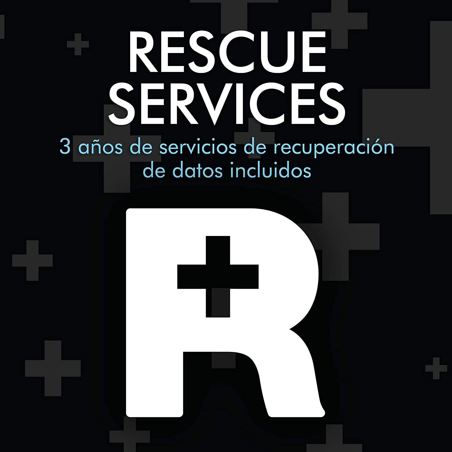 Texto blanco sobre fondo negro: RESCUE SERVICES, con un signo más y una R.