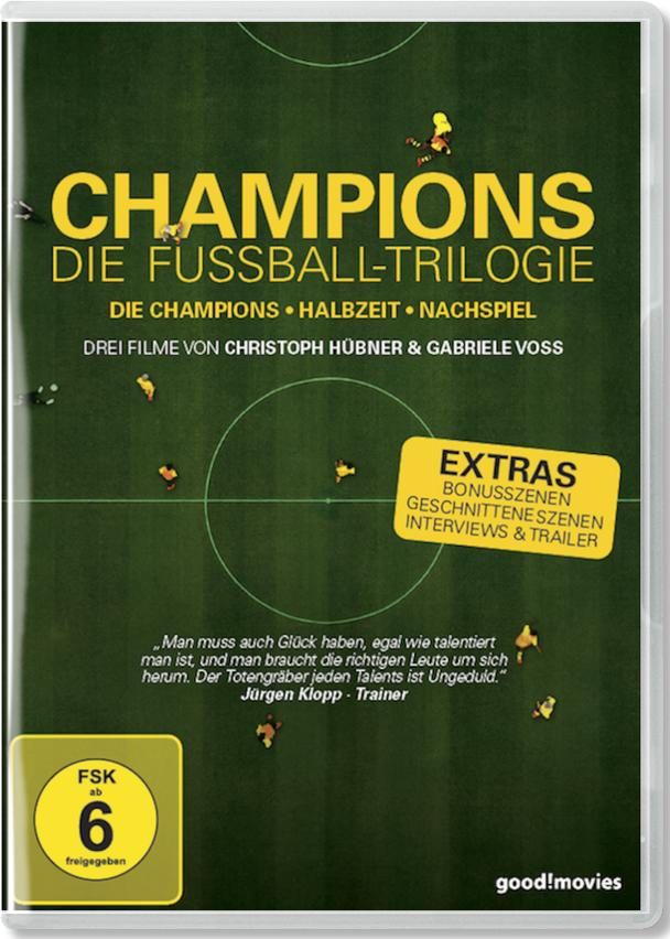 DVD-Hülle mit grünem Hintergrund, einem Fußballfeld-Grafik und gelbem Text.