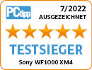 Distintivo di premiazione con cinque stelle e testo: TESTSIEGER, Sony WF1000 XM4.