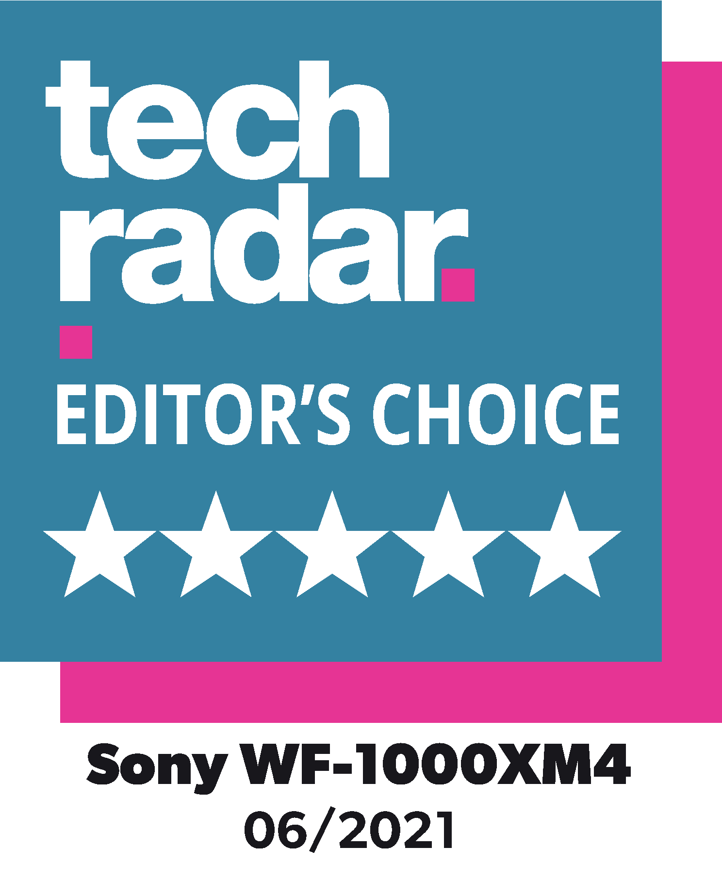 Scelta della redazione di TechRadar. Un badge con cinque stelle e il testo Sony WF-1000XM4.