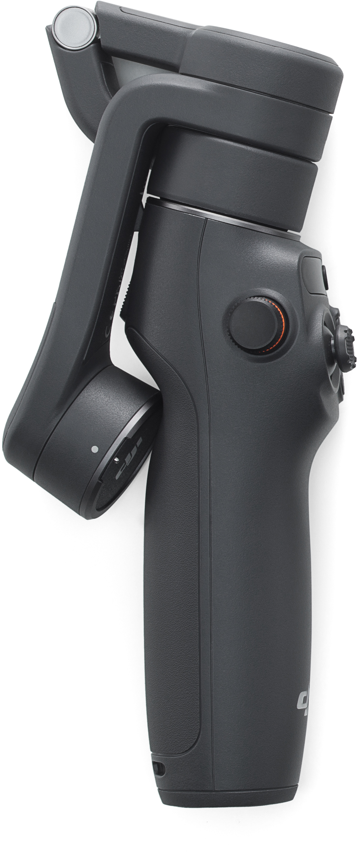 Ein dunkelgrauer Gimbal-Stabilisator auf weißem Hintergrund.