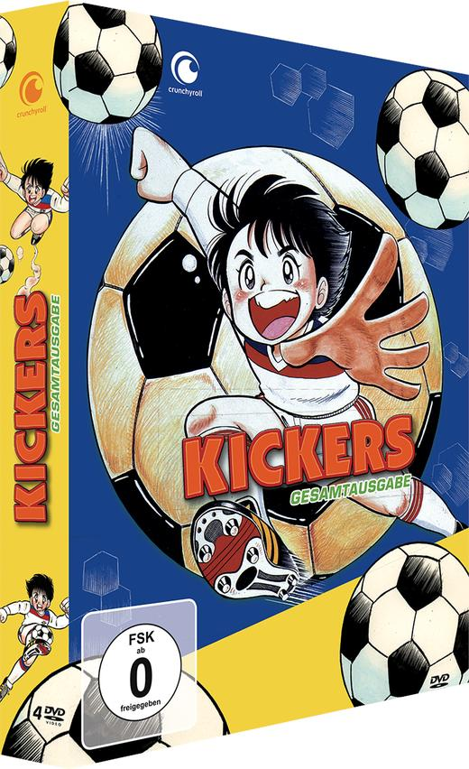 Kickers DVD-Box mit einem Jungen, der einen Fußball tritt.