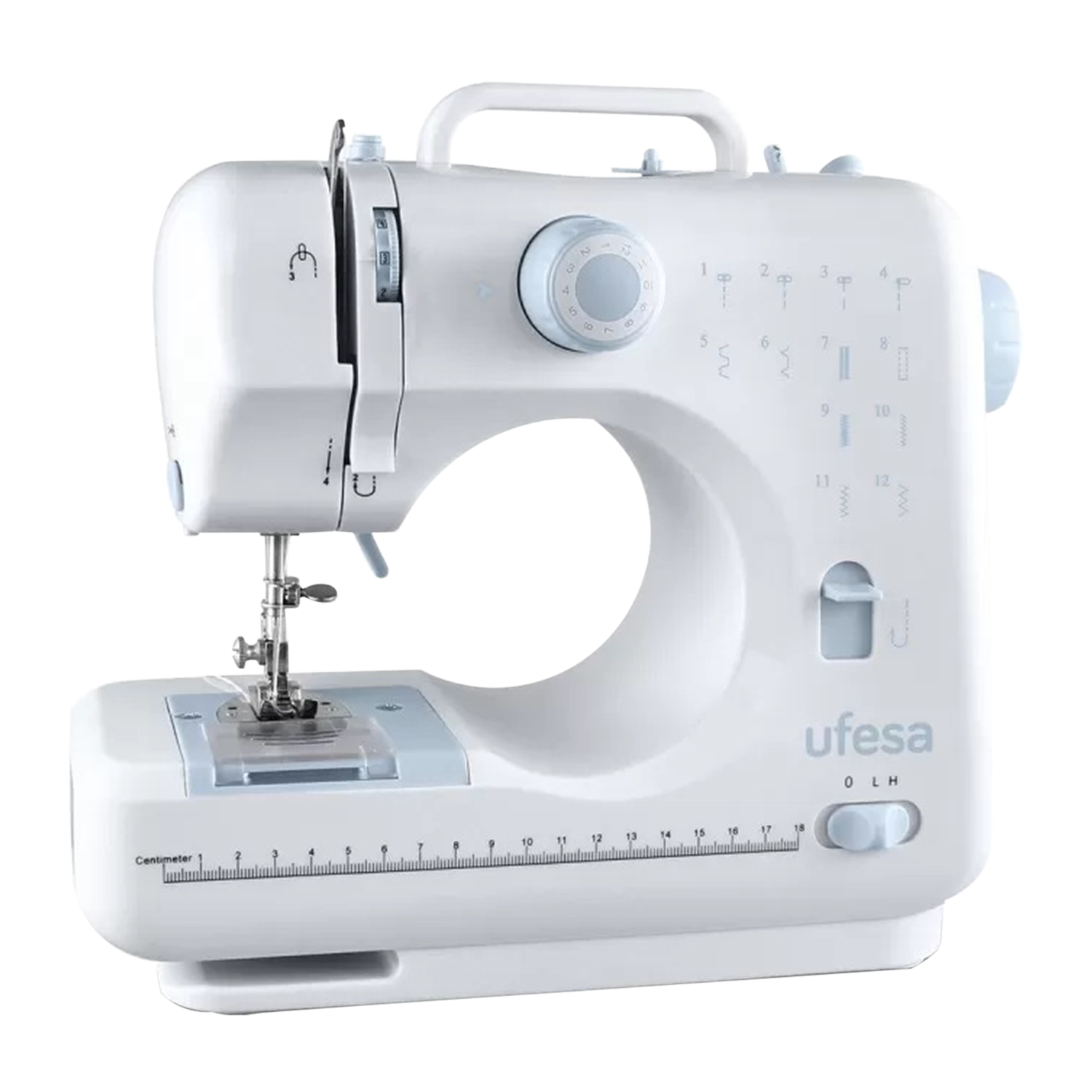 Máquina de coser - Ufesa SW 1201, 2 velocidades, 12 programas, Cortador hilo, Luz de costura, Blanco