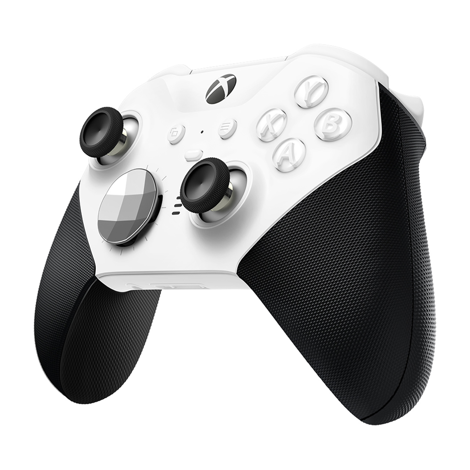 Controller Xbox Elite Series 2 bianco e nero con vari pulsanti e grilletti.