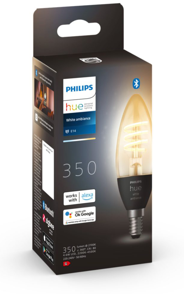 A Philips Hue light bulb with a black box.