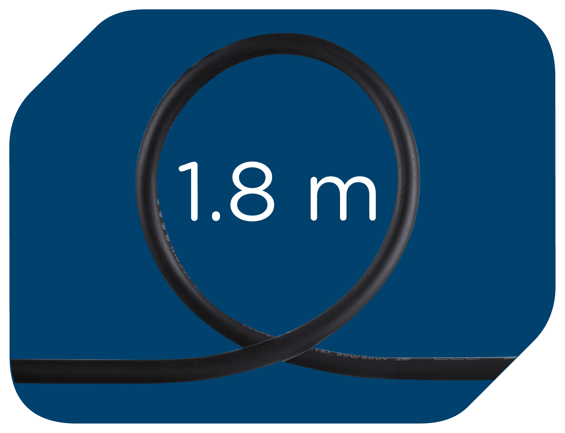 Gebogenes schwarzes Kabel in einem Kreis. Der Text '1,8 m' steht in der Mitte.