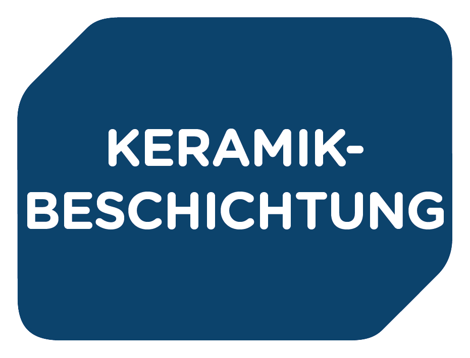 Blauer Hintergrund mit weißem Text: 'KERAMIK-BESCHICHTUNG'.