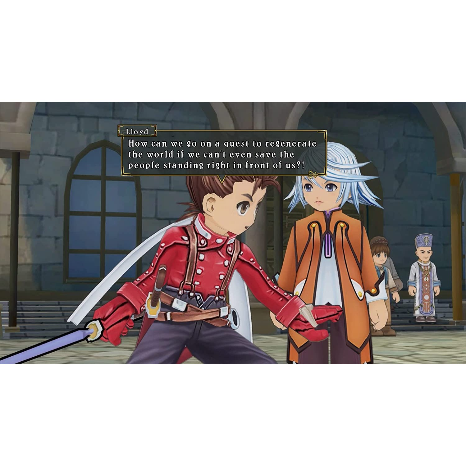 Dos personajes de un videojuego, con texto encima.