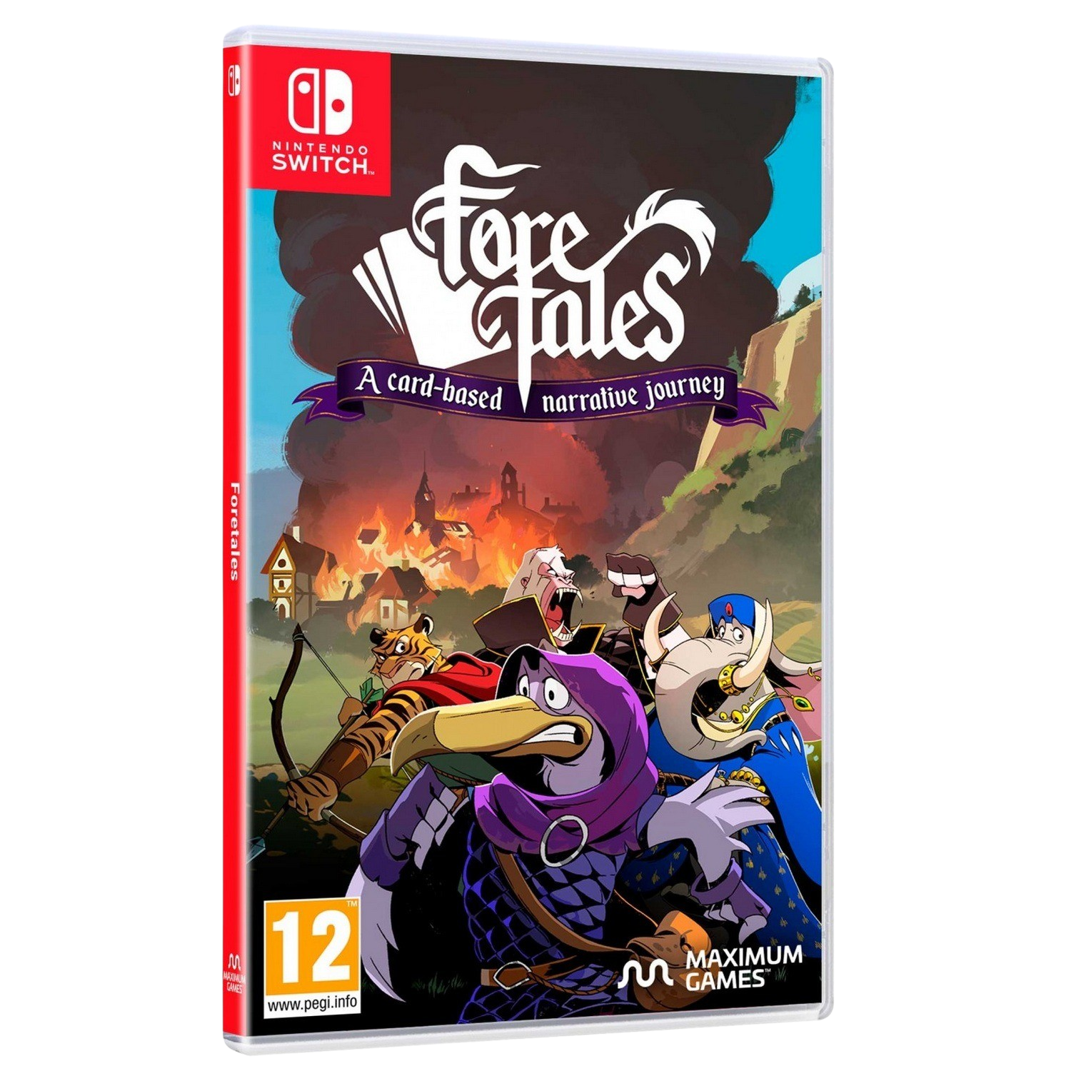Caja de juego de Nintendo Switch. Hay personajes de dibujos animados en la portada. El título es Foretales.