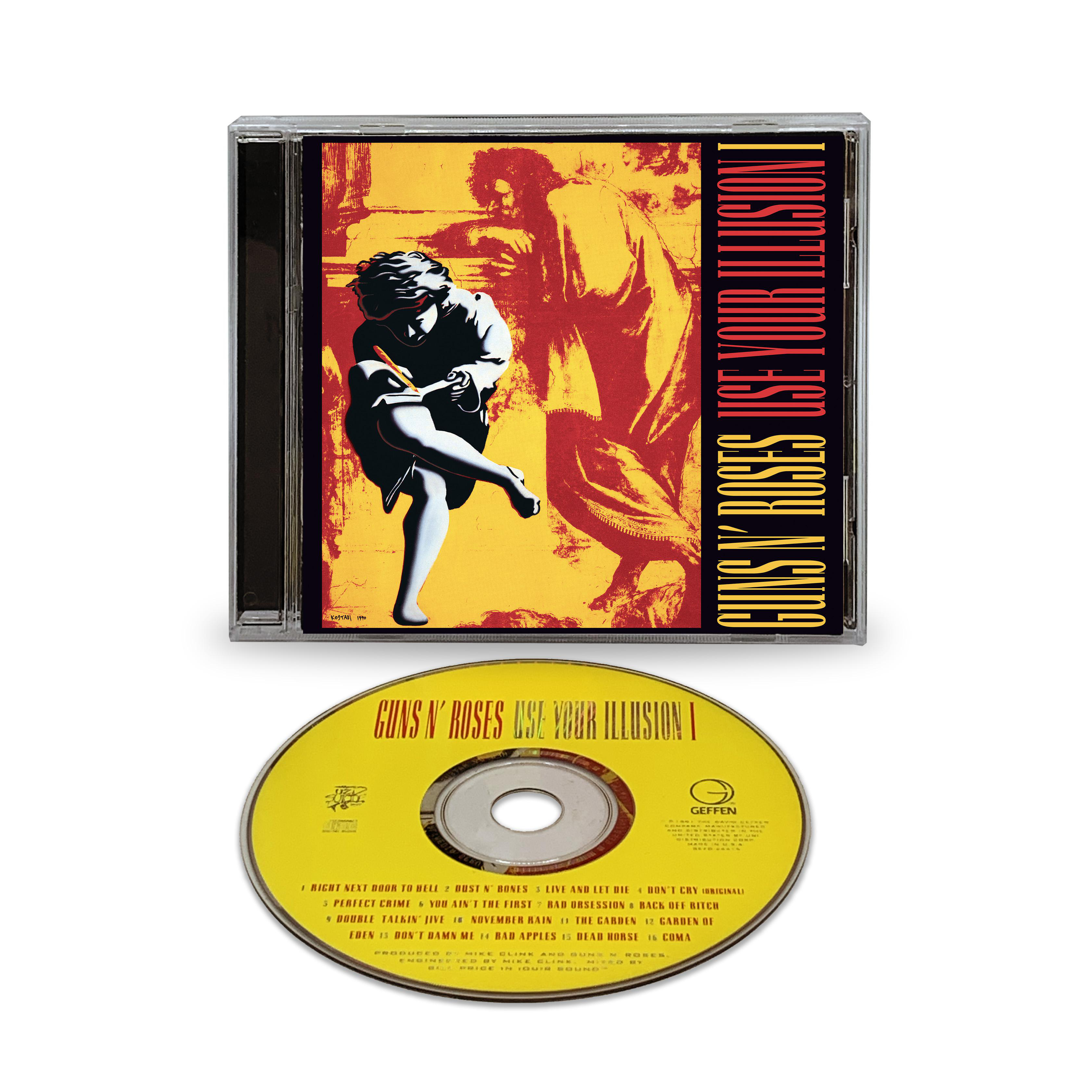 Guns N' Roses Album 'Use Your Illusion I'. CD-Hülle und -Disc, mit Albumtitel und Cover-Art.