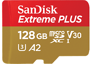 Tarjeta Micro SDXC - SanDisk Extreme® PLUS, 128 GB, Lectura hasta 200 MB/s, UHS-I, U3, C10, A2, V30, Multicolor
