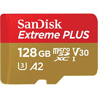 Tarjeta Micro SDXC - SanDisk Extreme® PLUS, 128 GB, Lectura hasta 200 MB/s, UHS-I, U3, C10, A2, V30, Multicolor