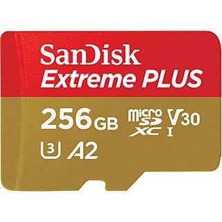 Tarjeta Micro SDXC - SanDisk Extreme® PLUS, 256 GB, Lectura hasta 200 MB/s, UHS-I, U3, C10, A2, V30, Multicolor