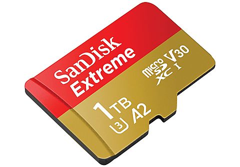 Tarjeta Micro SDXC - SanDisk Extreme, 1 TB, Hasta 190 MB/s lectura, UHS-I, U3, V30, A2, Clase 10, Multicolor